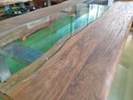 Mesa madera maciza Rio teca y cristal