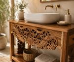 Consola realizada en madera maciza de teca con estilo exotico