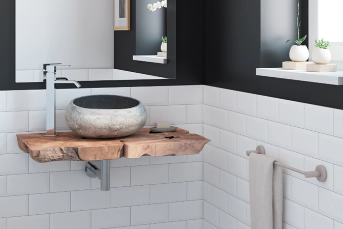Lavabo de ónix con encimera raíz de teca | 