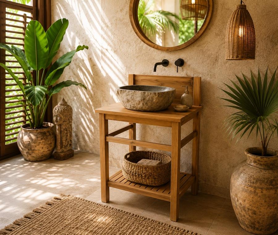 mueblde de baño de madera perfecto para aseos o baños pequeños