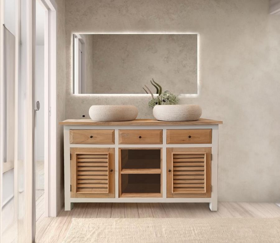 mueble de baño de madera maciza romantico calido y luminoso