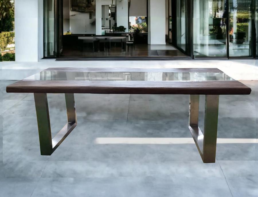 Mesa madera maciza Rio teca y cristal