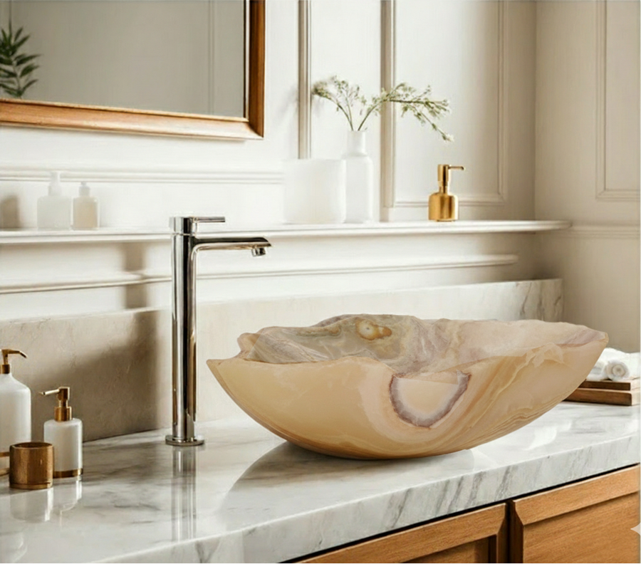 Lavabo realizado a mano en auténtica piedra de onix