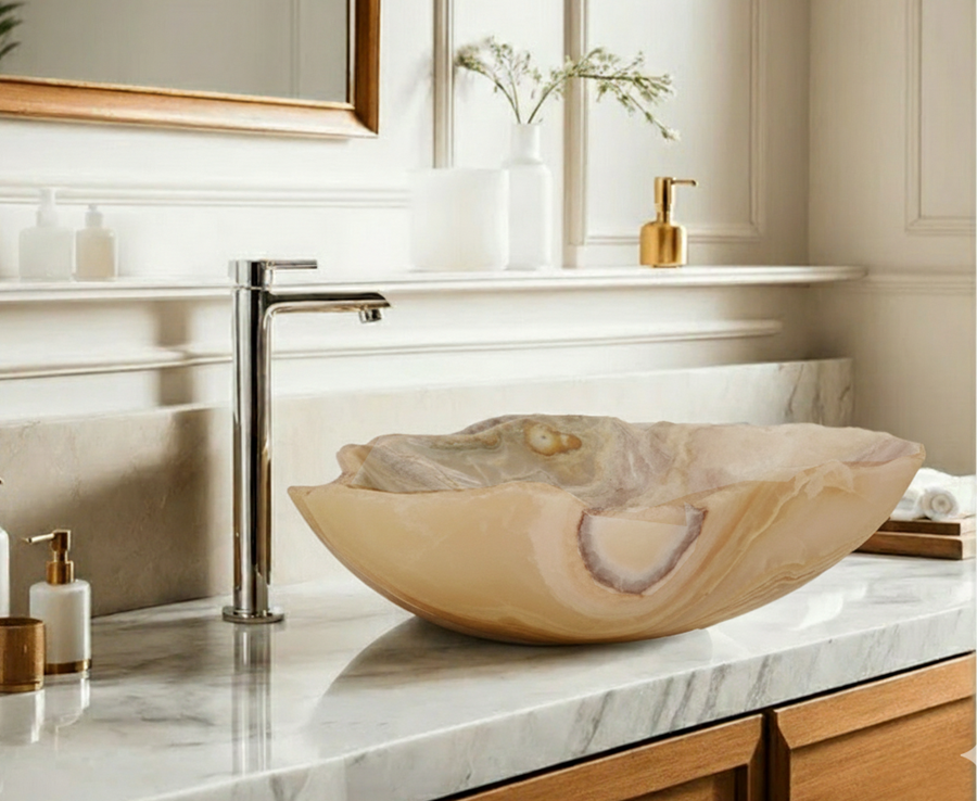 Lavabo realizado a mano en auténtica piedra de onix