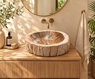 Lavabo madera fosilizada Fuji | 4893 | Reformas de baño en Alcala de Henares, Guadalajara, Madrid y alrededores. Muebles de baño de madera a medida. Lavabos de piedra