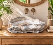 Lavabo de Ónix natural Fiyi | 4847 | Reformas de baño en Alcala de Henares, Guadalajara, Madrid y alrededores. Muebles de baño de madera a medida. Lavabos de piedra