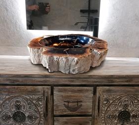 Lavabo madera fosil creta | 4720 | Reformas de baño en Alcala de Henares, Guadalajara, Madrid y alrededores. Muebles de baño de madera a medida. Lavabos de piedra
