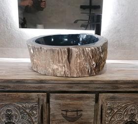 Lavabo madera fósil Sofia | 4713 | Reformas de baño en Alcala de Henares, Guadalajara, Madrid y alrededores. Muebles de baño de madera a medida. Lavabos de piedra
