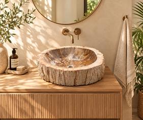 Lavabo madera fosilizada Fuji | 4893 | Reformas de baño en Alcala de Henares, Guadalajara, Madrid y alrededores. Muebles de baño de madera a medida. Lavabos de piedra