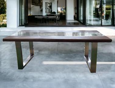 Mesa Rio teca y cristal | 4708 | Reformas de baño en Alcala de Henares, Guadalajara, Madrid y alrededores. Muebles de baño de madera a medida. Lavabos de piedra